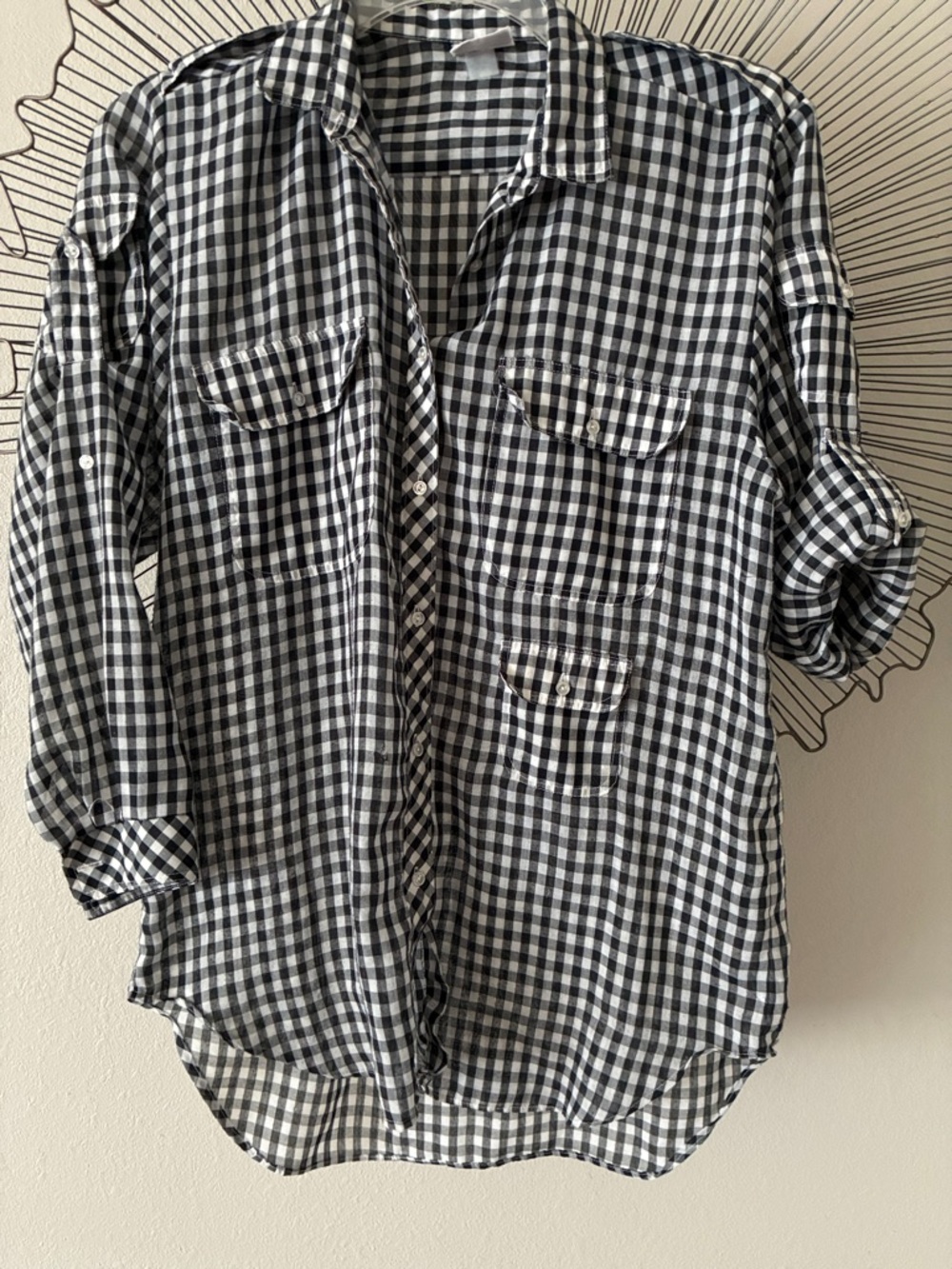 Langtry Ltd. Vintage Women’s Button up Shirt Black White Gingham Size L